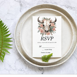 Cartão RSVP Casamento de Sábado de Crânio Floral de Boho Ocide