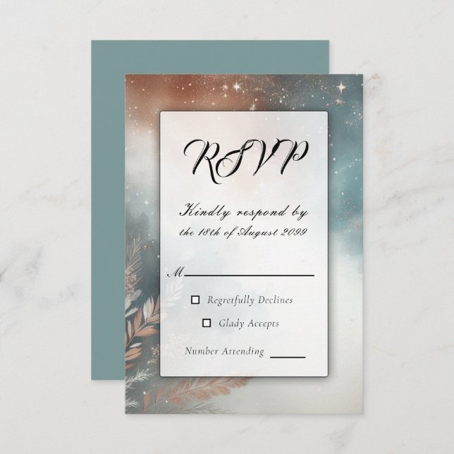 Cartão RSVP Casamento de Sage e Terracotta Stardust Skies (Frente/Verso)