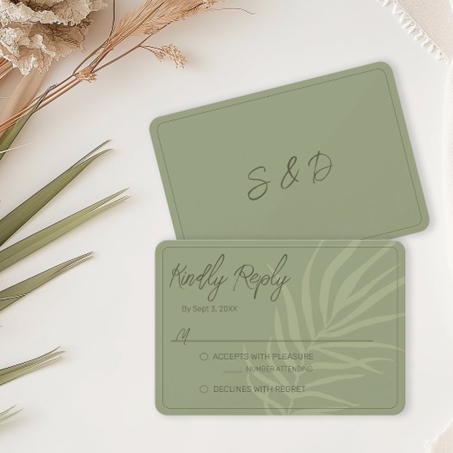 Cartão RSVP Casamento de Sage Green Boho Minimalista (Boho Sage Green RSVP Cards)
