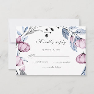 Cartão RSVP Casamento de Sangue de Púrpura Azul Elegante