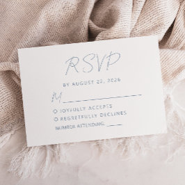 Cartão RSVP Casamento de Script Azul Mínimo Moderno com Dusty