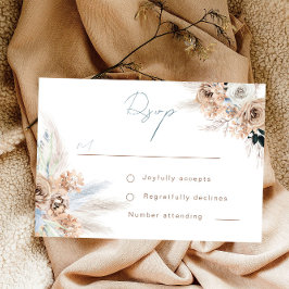 Cartão RSVP Casamento de Script Azul Moderno Boho