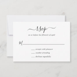 Cartão RSVP Casamento de Script Branco e Preto Elegante Simple