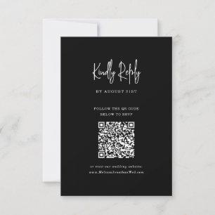 Cartão RSVP Casamento de Script de Código QR Preto Minimalista