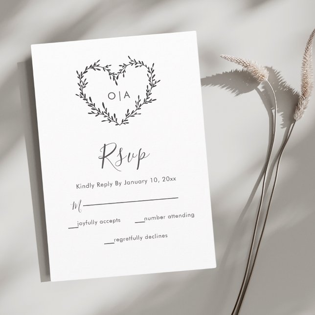 Cartão RSVP Casamento de Script de Coração Elegante (Criador carregado)