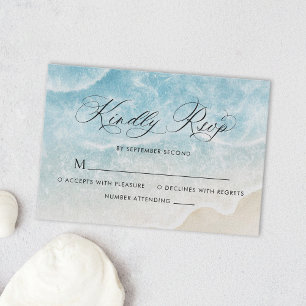 Cartão RSVP Casamento de Script de Praia do Elegant Watercolor