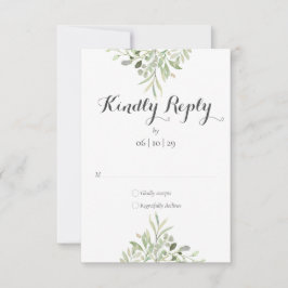 Cartão RSVP Casamento de Script Elegante de Greenery em Waterc