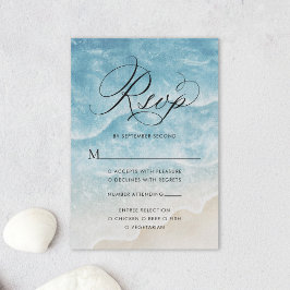 Cartão RSVP Casamento de Script Elegante de Praia do Oceano de