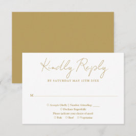 Cartão RSVP Casamento de Script Elegante Minimalista Dourado C