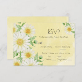 Cartão RSVP Casamento de Script Floral Amarelo Branco da Daisi