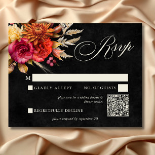 Cartão RSVP Casamento de Script Floral Boho Boho Negra Elegant