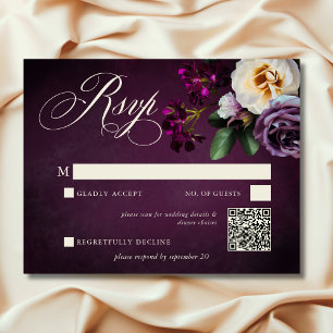 Cartão RSVP Casamento de Script Floral de Lavanda e Borgonha