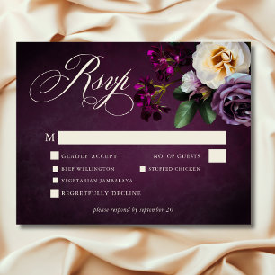 Cartão RSVP Casamento de Script Floral de Lavanda e Borgonha