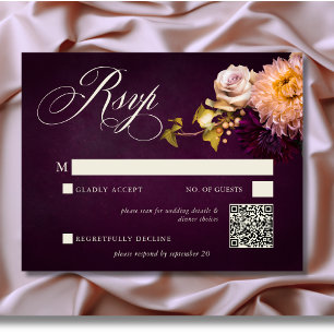 Cartão RSVP Casamento de Script Floral Floral Elegante Burgund
