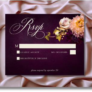 Cartão RSVP Casamento de Script Floral Floral Elegante Burgund