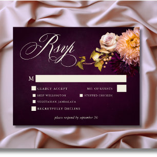 Cartão RSVP Casamento de Script Floral Floral Elegante Burgund