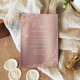 Cartão RSVP Casamento de Script Glitter Dourado rosa