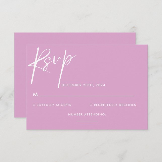 Cartão RSVP Casamento de Script Lilac Rosa Minimalista (Frente/Verso)