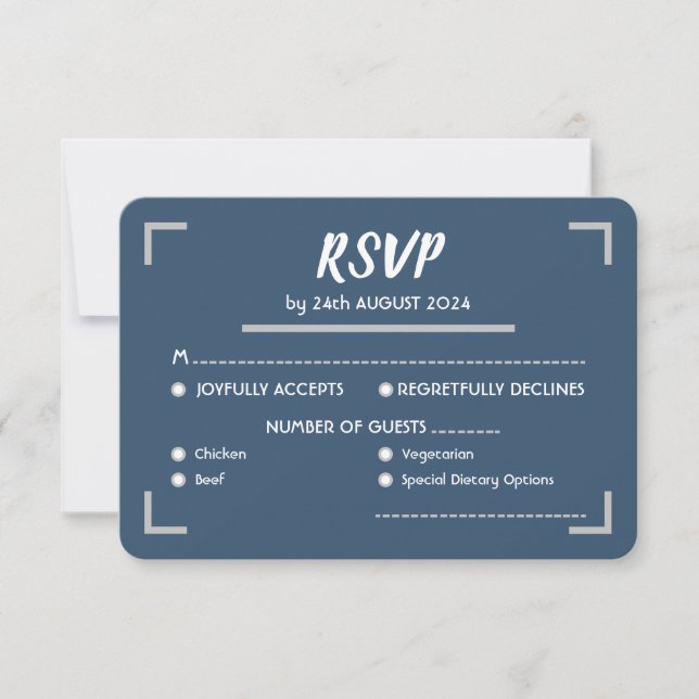Cartão RSVP Casamento de Script Manuscrito Azul Simples (Frente)