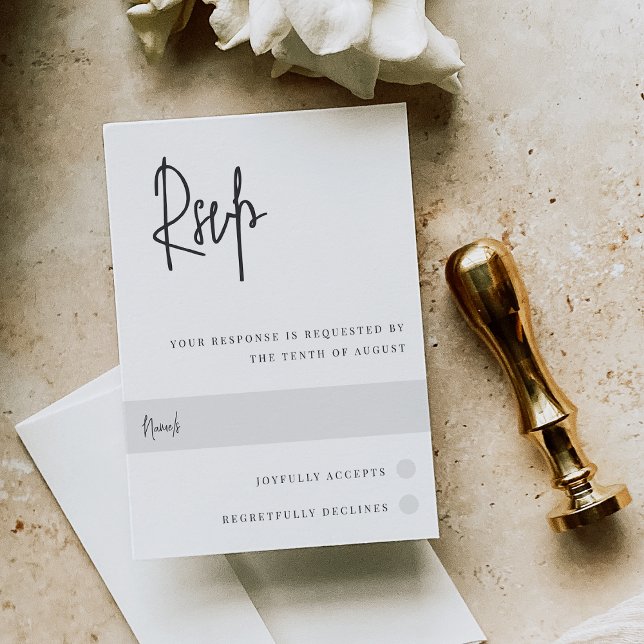 Cartão RSVP Casamento de Script Manuscrito Preto e Branco Mode (Criador carregado)