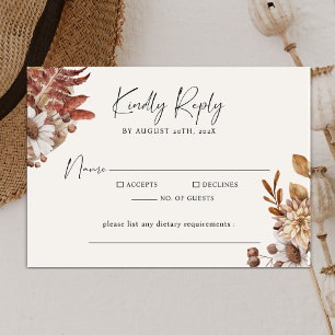 Cartão RSVP Casamento de Script Minimalista Moderno Cream Boho
