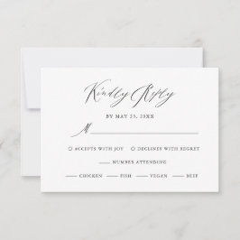 Cartão RSVP Casamento de Script Moderno Branco Negro Elegante
