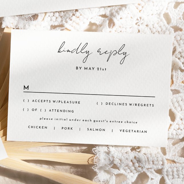 Cartão RSVP Casamento de Script Moderno Simples Branco (Criador carregado)