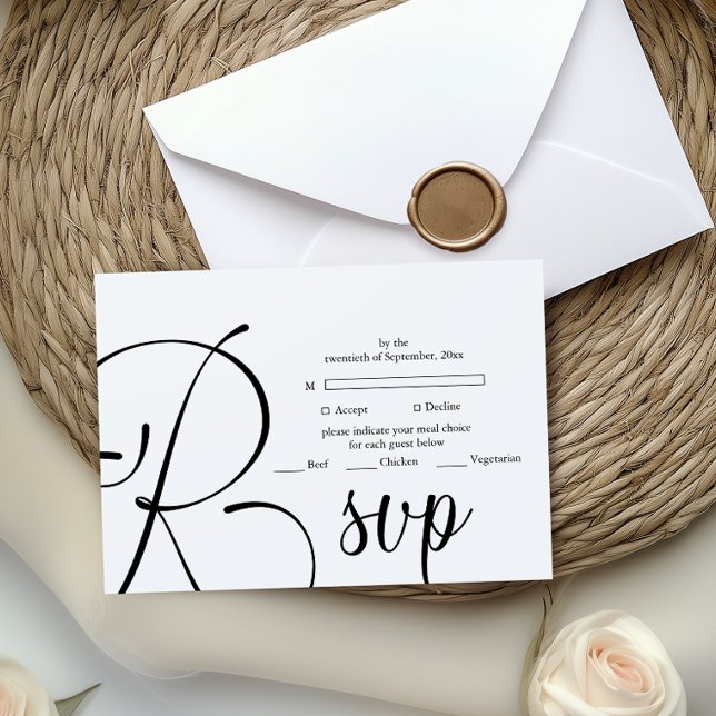 Cartão RSVP Casamento de Script Negra Moderno (Criador carregado)