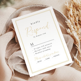 Cartão RSVP Casamento de Script Romântico Dourado Simples Eleg