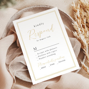 Cartão RSVP Casamento de Script Romântico Dourado Simples Eleg