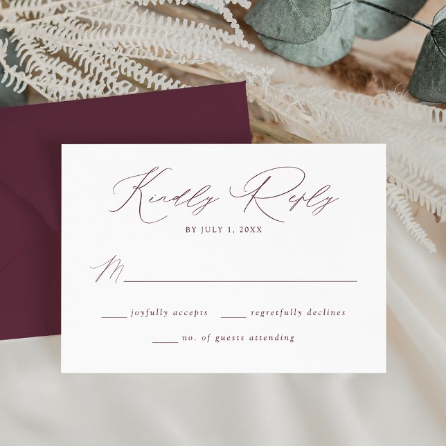 Cartão RSVP Casamento de Script Roxo Elegante Moderno (Criador carregado)