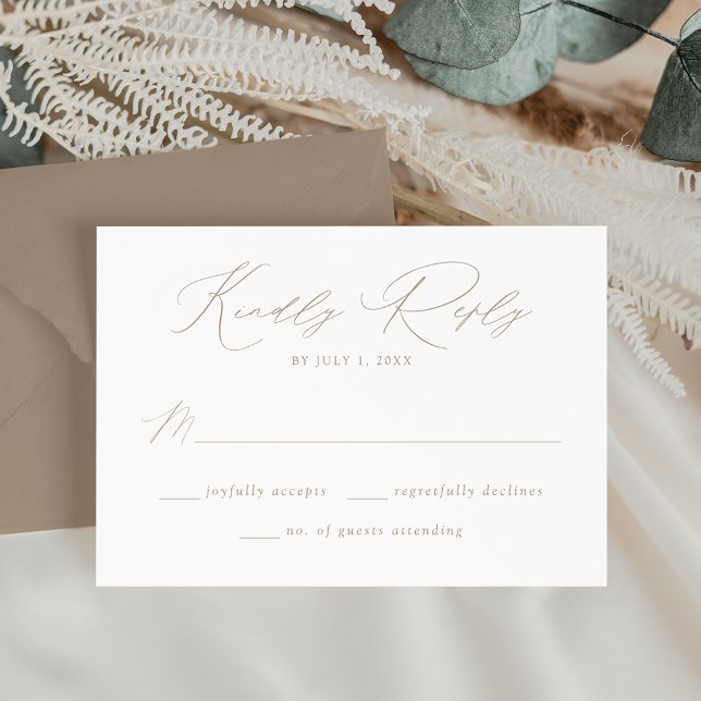 Cartão RSVP Casamento de Script Taupe Elegante Moderno (Criador carregado)