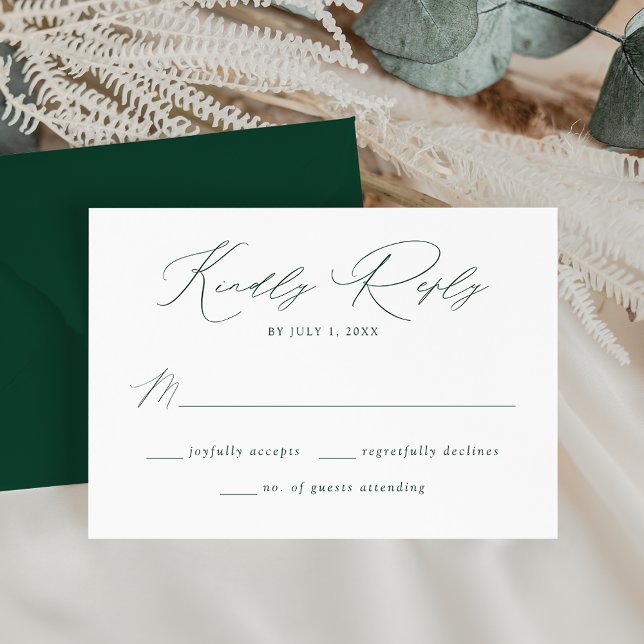 Cartão RSVP Casamento de Script Verde Elegante Moderno (Criador carregado)