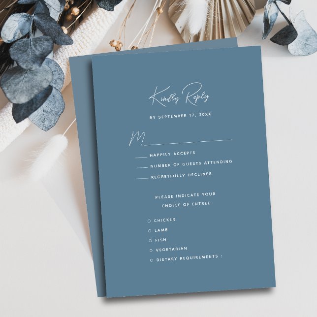Cartão RSVP Casamento de Script Whimsical Dusty Blue Modern (Criador carregado)