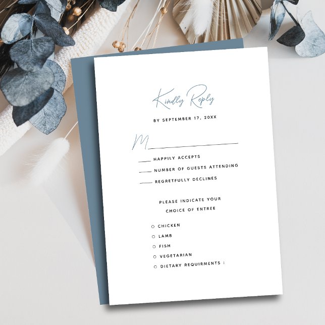 Cartão RSVP Casamento de Script Whimsical Dusty Blue Modern (Criador carregado)
