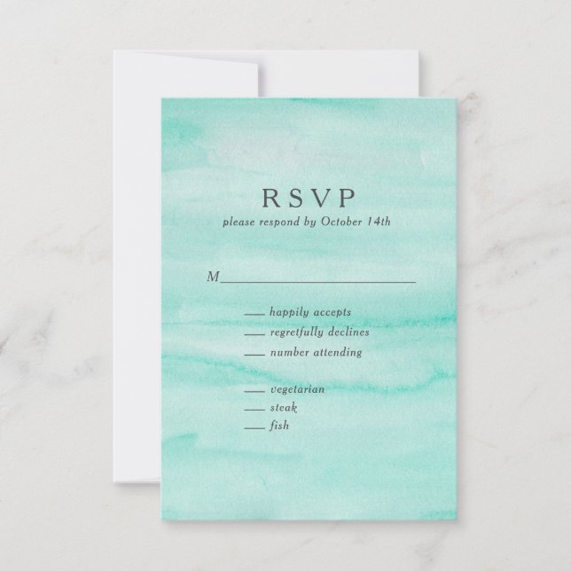 Cartão RSVP Casamento de Seafoam Mint Green Abstrato Watercolo (Frente)