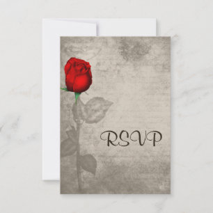 Cartão RSVP Casamento de Sepia Vintage Colorido Vermelho Roseb