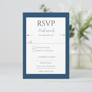 Cartão RSVP Casamento de setas minimalista   Azul Marselha