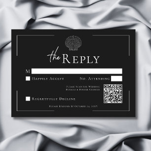 Cartão RSVP Casamento de Shell Preto e Branco com Tipografia M