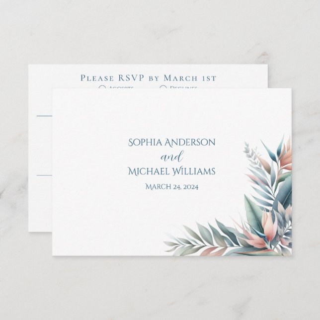 Cartão RSVP Casamento de Sonho Tropical Watercolor (Frente/Verso)