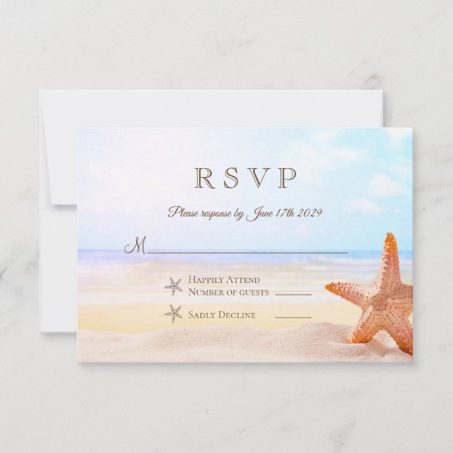 Cartão RSVP Casamento de Starfish de Praia Tropical Moderna (Frente)