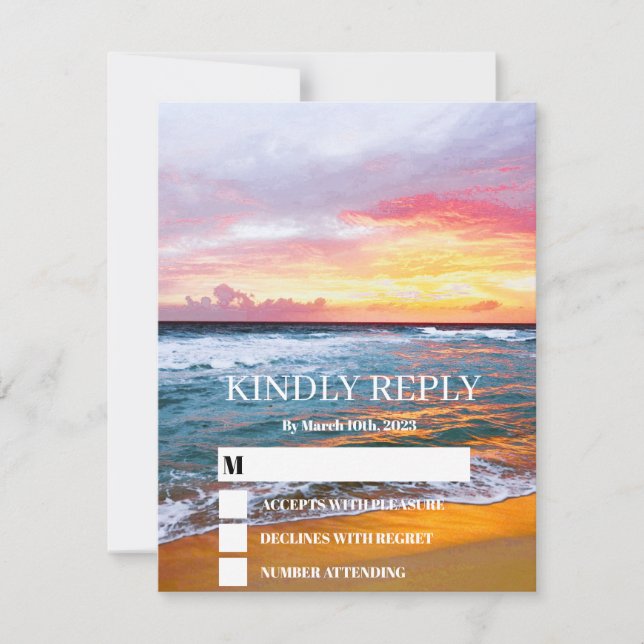 Cartão RSVP Casamento de Sunset Beach Tropical Ocean (Frente)