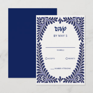 Cartão RSVP Casamento de Talavera Azul Marinho Mexicano
