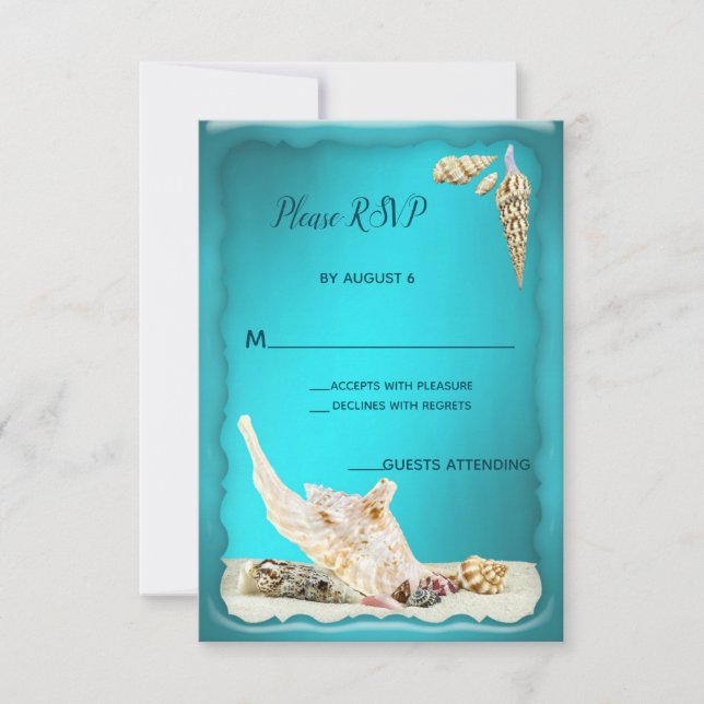 Cartão RSVP Casamento de Teal Blue Aqua Turquoise Seashell RSV (Frente)
