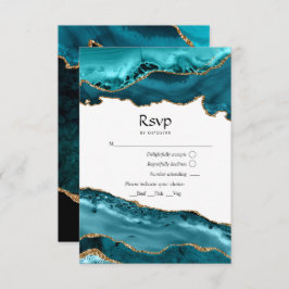 Cartão RSVP Casamento de Teal e Agate Dourado