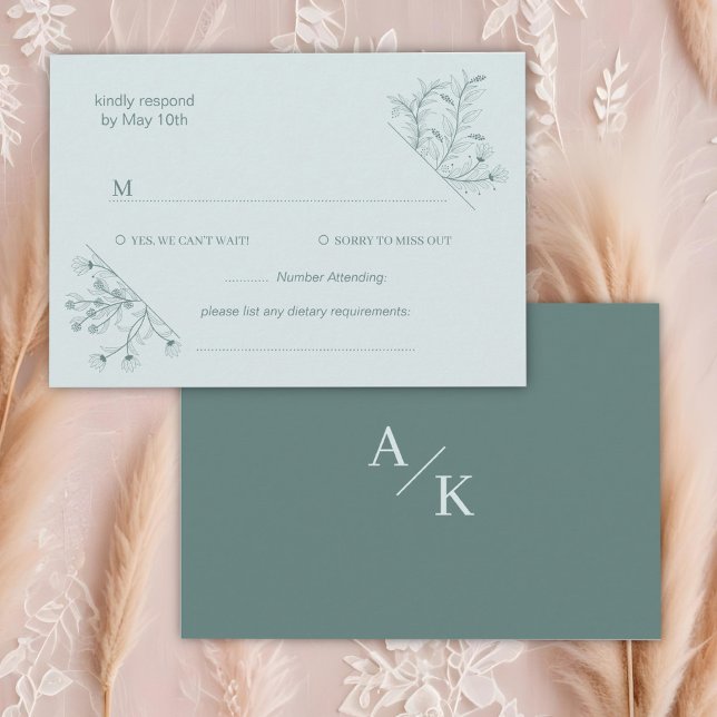 Cartão RSVP Casamento de Teal Floral Elegante (Criador carregado)