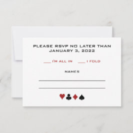 Cartão RSVP Casamento De Tema Chip Casino Do Pôquer Branco E P