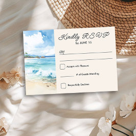 Cartão RSVP Casamento de Tema de Praia de Watercolor