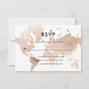 Cartão RSVP Casamento de Tema Elegante Viagem   Mapa Dourado F