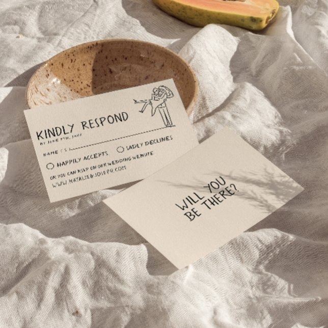 Cartão RSVP Casamento de tendências único desenhado na mão (Criador carregado)